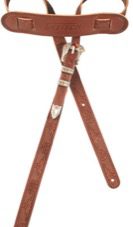 Tooled Vintage Leather Guitar Strap Walnut