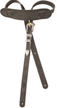 Tooled Vintage Leather Guitar Strap Black